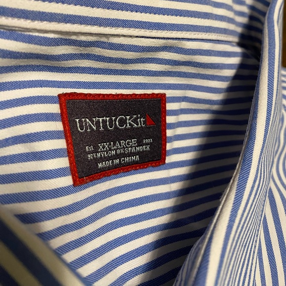 Untuckit Mens Shirt XXL Blue Striped  Long Sleeve Button Down Cotton Terzolo - Picture 4 of 10